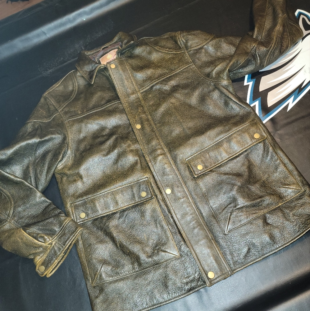 The Territory Ahead Mens Brown Distressed Look Leather Coat Jacket Large
